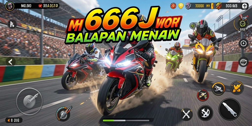 Tangkapan layar menampilkan aksi balapan motor yang mendebarkan.