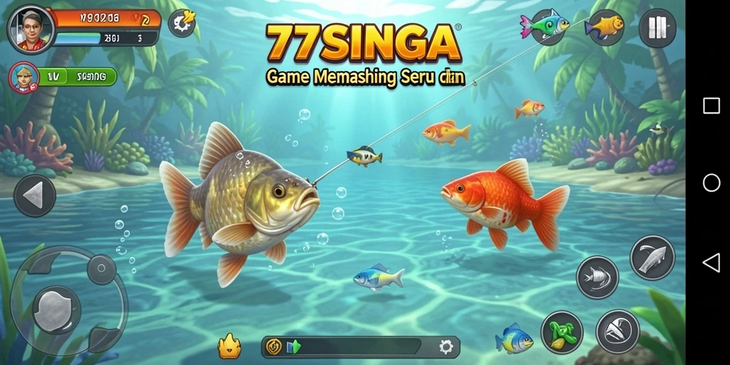Tampilan menarik dari gameplay 77SINGA yang menampilkan momen menangkap ikan.