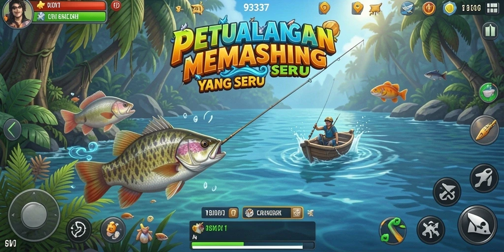 Gameplay seru saat memancing di 93337 dengan berbagai jenis ikan.