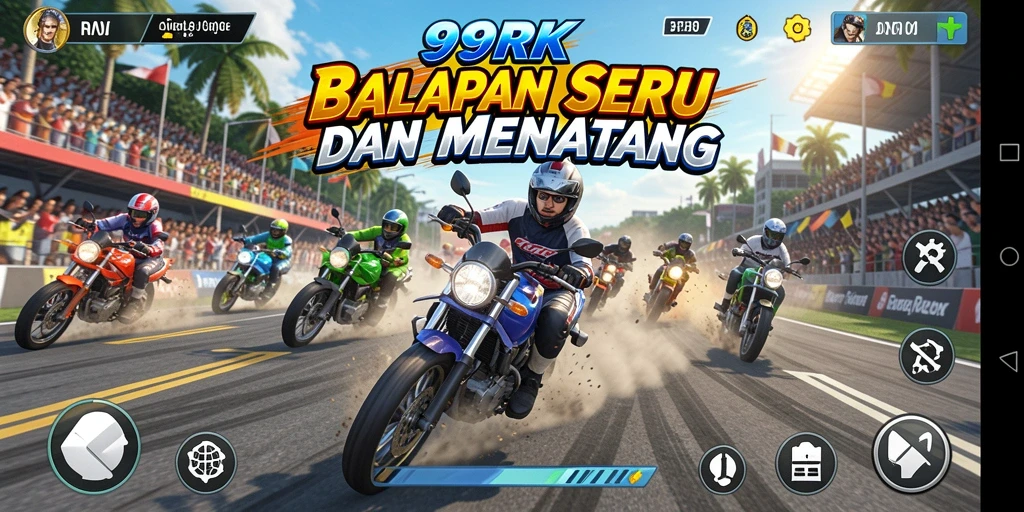 Screenshot gameplay 99RK dengan aksi balap mendebarkan.