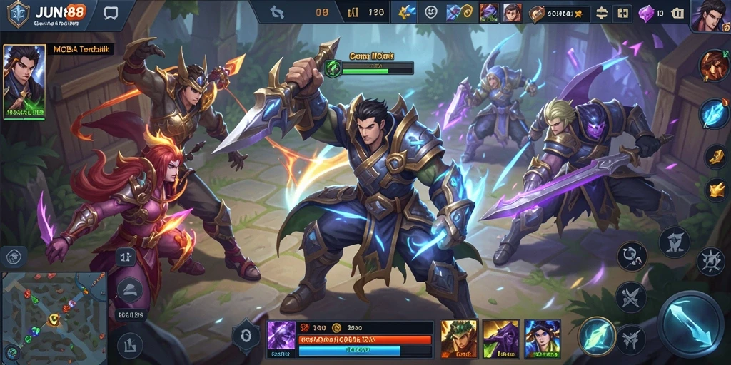 Screenshot gameplay <strong>JUN88</strong> menampilkan pertarungan seru antar karakter di arena.