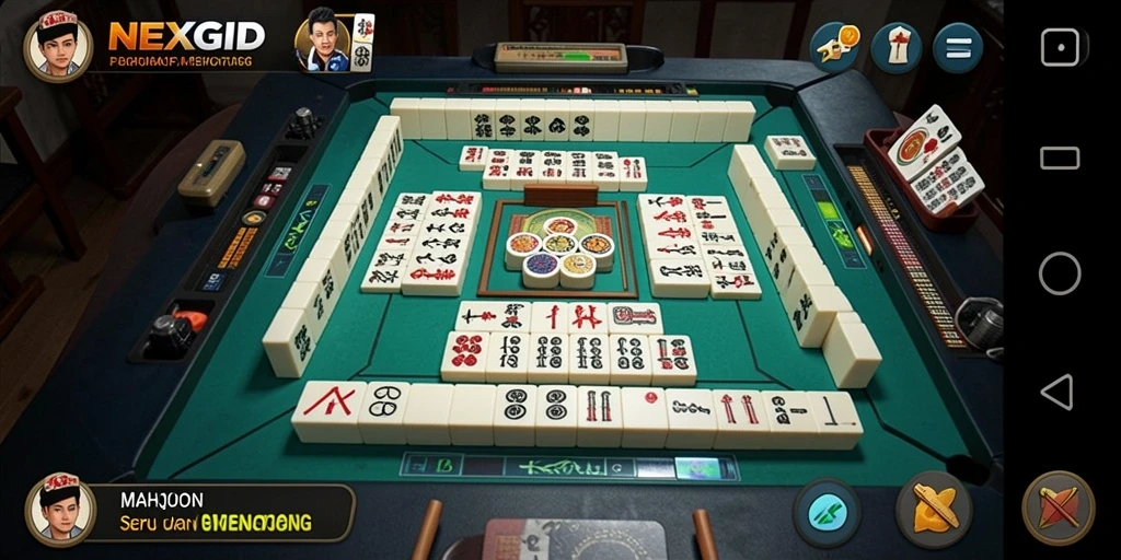 Tangkapan layar utama NEXGID menampilkan aksi gameplay Mahjong yang mendebarkan.