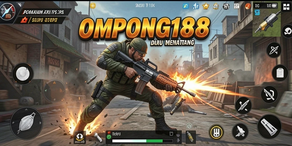 Screenshot OMPONG188 menampilkan aksi seru dalam pertempuran TPS.