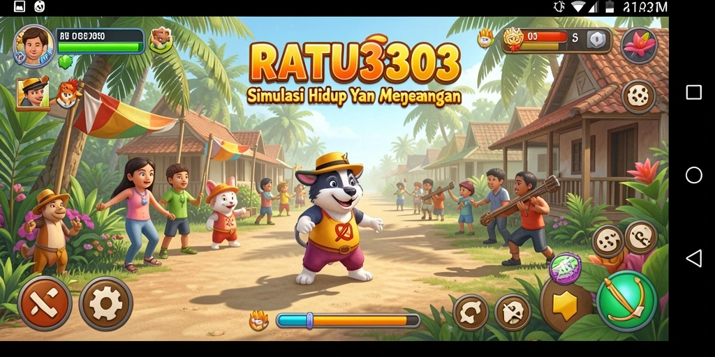 Screenshot gameplay RATU303 menampilkan interaksi sosial dan kreativitas dalam simulasi kehidupan.