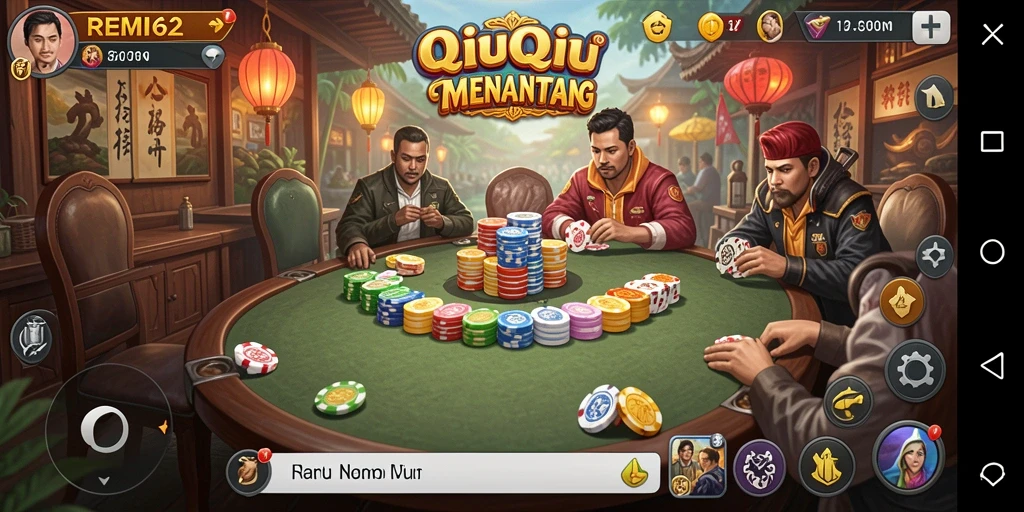 Screenshot gameplay REMI62 yang menampilkan kartu dan suasana permainan QiuQiu.