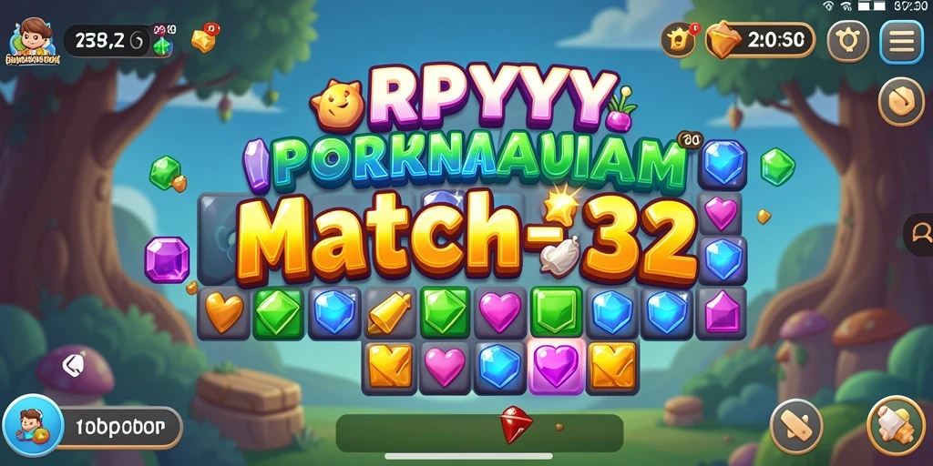 Screenshot RPYYY menampilkan gameplay Match-3 yang mengasyikkan dan penuh warna.
