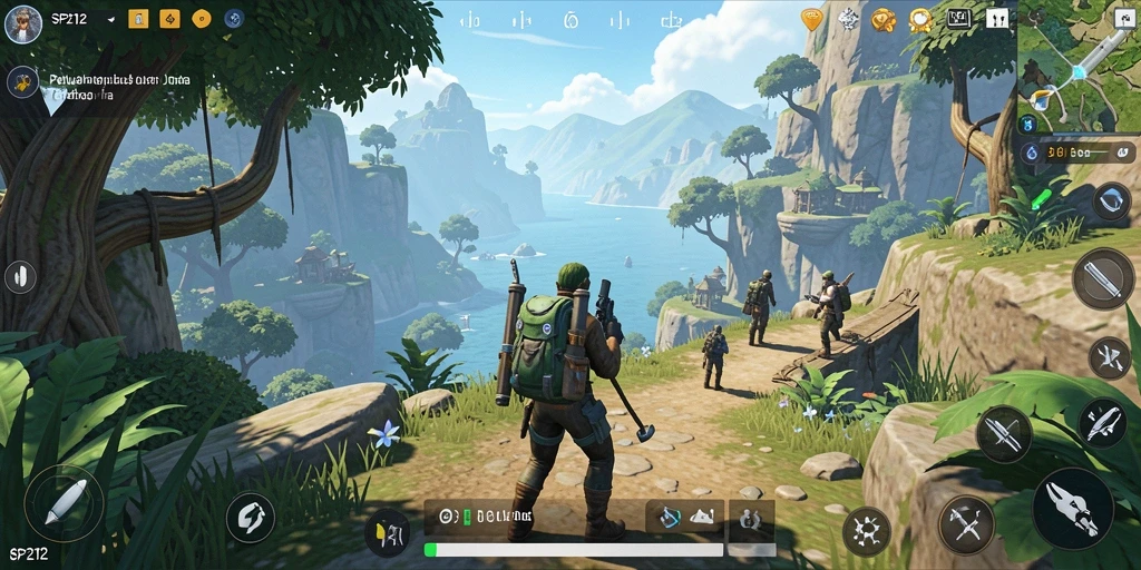 Screenshot gameplay SP212 menampilkan aksi menjelajahi dunia terbuka.