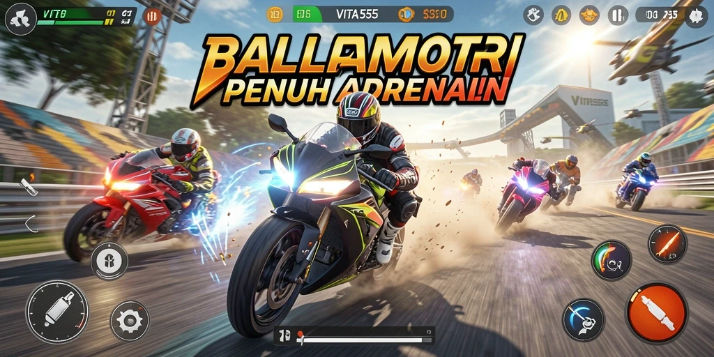 Gameplay menegangkan dalam balapan motor yang seru.