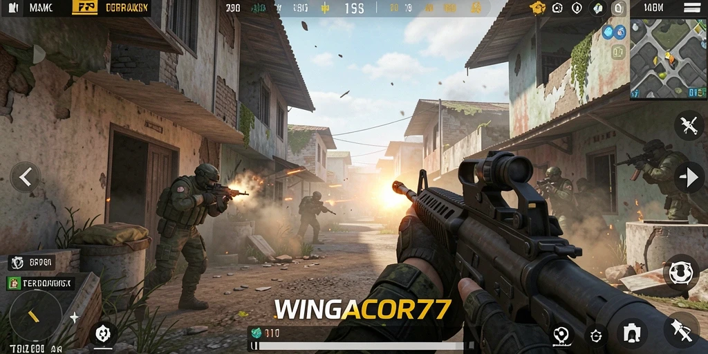 Screenshot gameplay WINGACOR77 menampilkan aksi pertempuran yang seru.