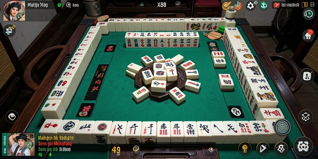 Screenshot X88 menampilkan aksi seru permainan Mahjong yang mengasyikkan.